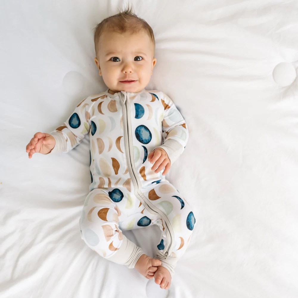 Little sleepies neutral luna print zippy onesie pajamas sleeper for boy or girl